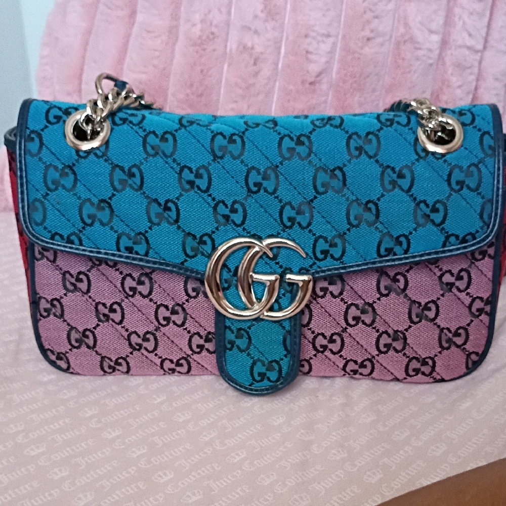 GG Inspired Vibrant Blue and Pink Shoulder Handbag 💕
